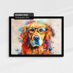 Golden Retriever Wearing Glasses Painting Framed Poster Print & Canvas Wall Decor Art Home Living Room Dog Gift Idea Pet - thumbnail 2