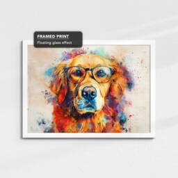 Golden Retriever Wearing Glasses Painting Framed Poster Print & Canvas Wall Decor Art Home Living Room Dog Gift Idea Pet - thumbnail 3