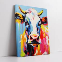 Colorful Cow Animal Abstract Oil Painting Splatter Style Wall Art, Framed Canvas Poster Print, Home Kitchen Office Room Decor, Gifts - thumbnail 2