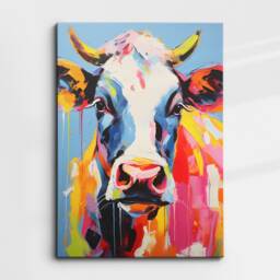 Colorful Cow Animal Abstract Oil Painting Splatter Style Wall Art, Framed Canvas Poster Print, Home Kitchen Office Room Decor, Gifts - thumbnail 3