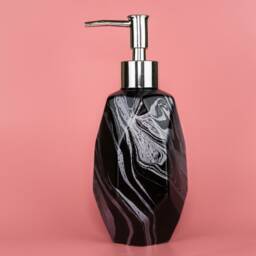 Hand Marbled Ceramic Soap Lotion Dispenser, Silver Pump, Geometric - Krampus Black & Silver - thumbnail 1