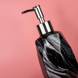 Hand Marbled Ceramic Soap Lotion Dispenser, Silver Pump, Geometric - Krampus Black & Silver - thumbnail 2