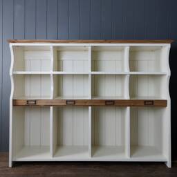 Tall Hallway Storage Bench Or Chest With Cubby Compartments & Name Plaques Family For Coats, Shoes, Bags - thumbnail 2