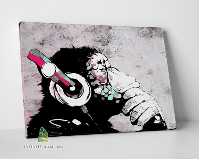 Banksy Dj Monkey Music Canvas Art Wall Animal Framed Print Picture Home Decor -C899 - image 1