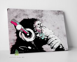 Banksy Dj Monkey Music Canvas Art Wall Animal Framed Print Picture Home Decor -C899 - thumbnail 1