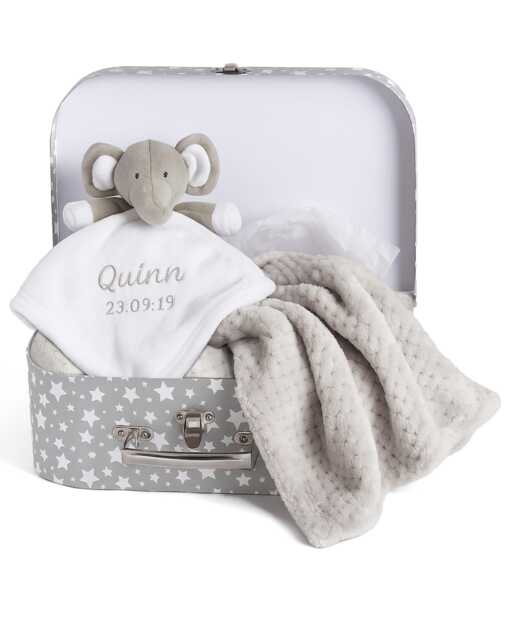 Personalised Embroidered Baby Blanket Comforter Gift Set Grey Elephant Silver Fleece New For Babies Newborn Shower - image 1