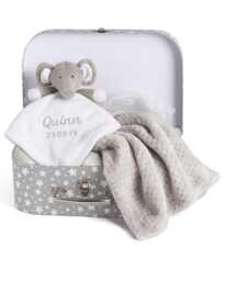 Personalised Embroidered Baby Blanket Comforter Gift Set Grey Elephant Silver Fleece New For Babies Newborn Shower