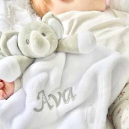 Personalised Embroidered Baby Blanket Comforter Gift Set Grey Elephant Silver Fleece New For Babies Newborn Shower - thumbnail 2