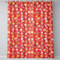 Cute Kawaii Fast Food Snacks Bold Red Background Seamless Pattern Readymade Eyelet Ring Top Thermal 100% Blackout Curtains - thumbnail 2