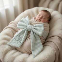 Custom Baby Initial Embroidered Newborn Bow Sash, Monogram Swaddle, Sash For Picture, Shower Gift - thumbnail 2