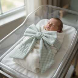 Custom Baby Initial Embroidered Newborn Bow Sash, Monogram Swaddle, Sash For Picture, Shower Gift - thumbnail 3