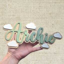 Personalised Cloud Name Sign - Custom Nursery Wall Decor - Baby Plaque Birth Announcement Gift Layered Centre Piece - thumbnail 2