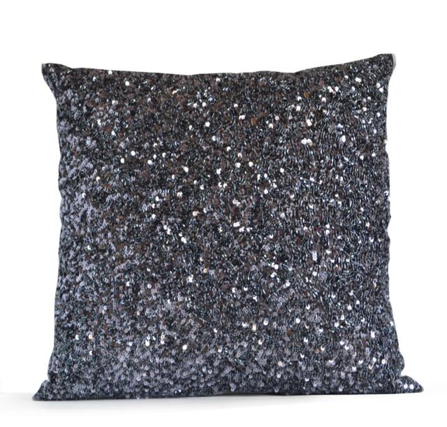Gray Throw Pillow Cover, Grey Silk Luxury Confetti Decorative Pillows, Sequin Beads Cushion, Registry, Wedding, Anniversary Birthday Gift - image 1