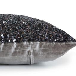 Gray Throw Pillow Cover, Grey Silk Luxury Confetti Decorative Pillows, Sequin Beads Cushion, Registry, Wedding, Anniversary Birthday Gift - thumbnail 2