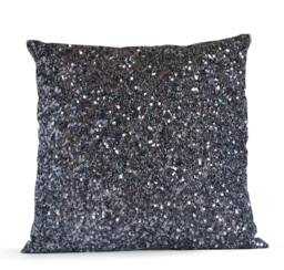 Gray Throw Pillow Cover, Grey Silk Luxury Confetti Decorative Pillows, Sequin Beads Cushion, Registry, Wedding, Anniversary Birthday Gift - thumbnail 1
