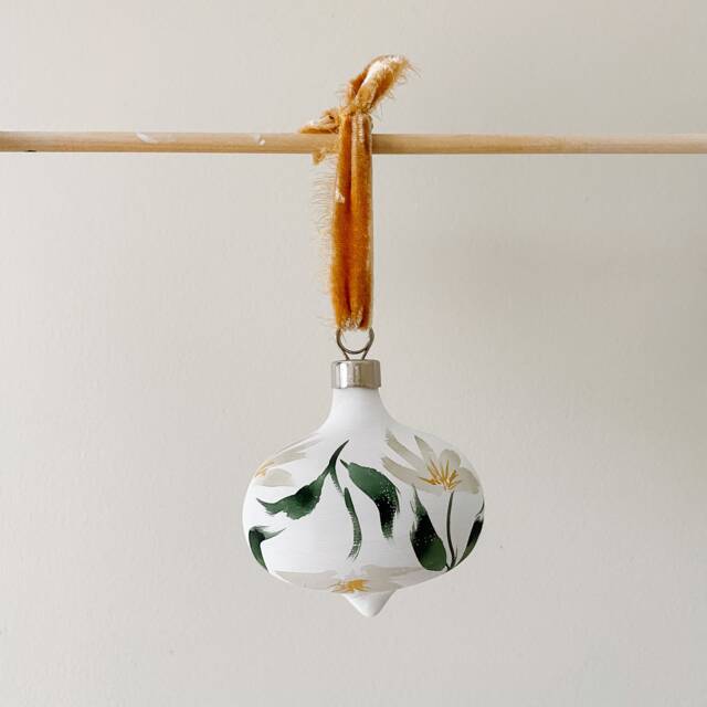 Hand Painted Ornament - Watercolor Floral 2025 Holiday Ceramic Christmas Bulb Heirloom Gift For Mom - image 1