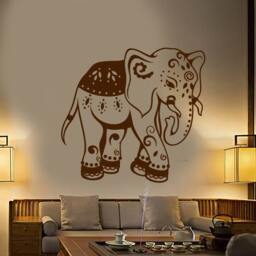 Wall Vinyl Decal Elephant India Floral Ornament Decorated Animals Decor Ethnic Modern Home - #1147Dz - thumbnail 2
