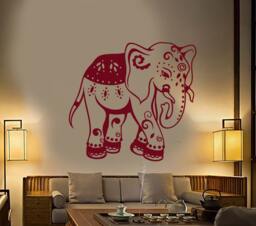 Wall Vinyl Decal Elephant India Floral Ornament Decorated Animals Decor Ethnic Modern Home - #1147Dz - thumbnail 1
