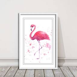 Pink Flamingo Framed Canvas Watercolor Tropical Bird Wall Art Print For Nursery Decor - thumbnail 1