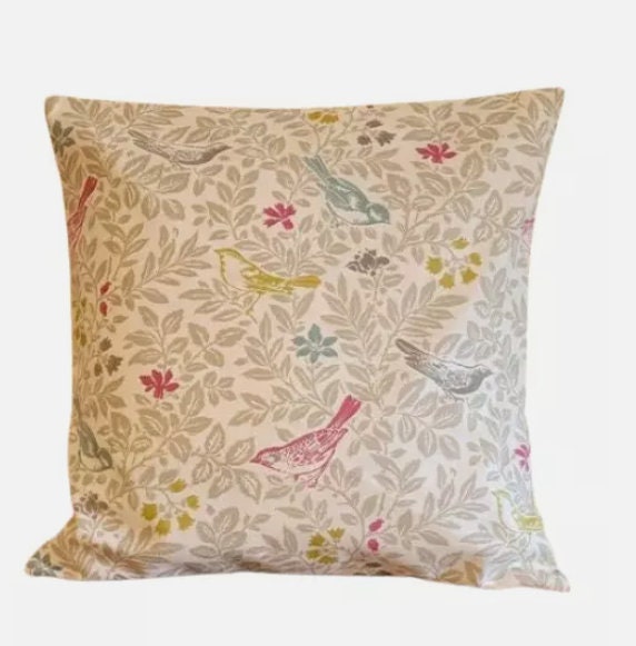 Bird Song Floral Summer Beige Pink Blue Cushion Cover , Throw Pillow Scatter Cushions UK - image 1