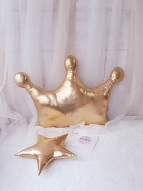 Gold Crown Pillow, Nursery Crown Decor Cushion, Baby Room Decor Pillow, Crown, Gold - image 1