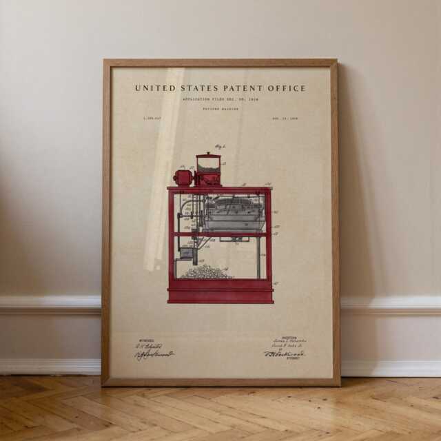 Popcorn Machine Patent Print Hand-Painted Watercolor Cinema Lover Art Print - image 1