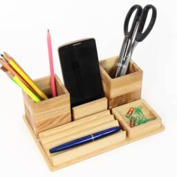 Wood Desk Organizer Boyfriend Birthday Gift Coworker Christmas Desk Organization - thumbnail 2