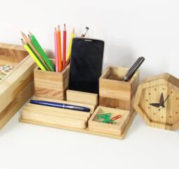 Wood Desk Organizer Boyfriend Birthday Gift Coworker Christmas Desk Organization - thumbnail 1