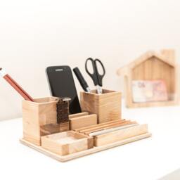 Wood Desk Organizer Boyfriend Birthday Gift Coworker Christmas Desk Organization - thumbnail 3