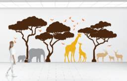 Africa Safari Tree Wall Decal Set Elephant Giraffe Impala Birds Kids Room Nursery Decor Removable #1394 - thumbnail 1