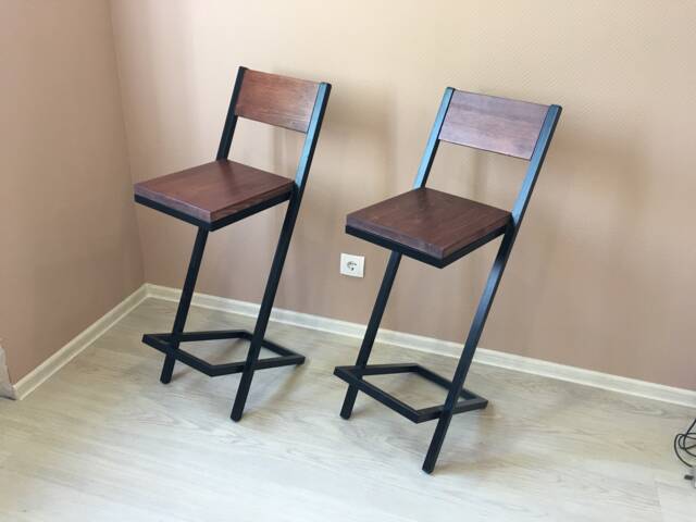 Bar Stool Wood, Iron, Solid, Custom, Walnut, Rustic, Industrial, Vintage, Dining Wood Stool, Height - image 1