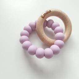 Personalised Baby Toy Engraved Wooden Ring, Silicone Ring - thumbnail 2