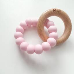 Personalised Baby Toy Engraved Wooden Ring, Silicone Ring - thumbnail 3
