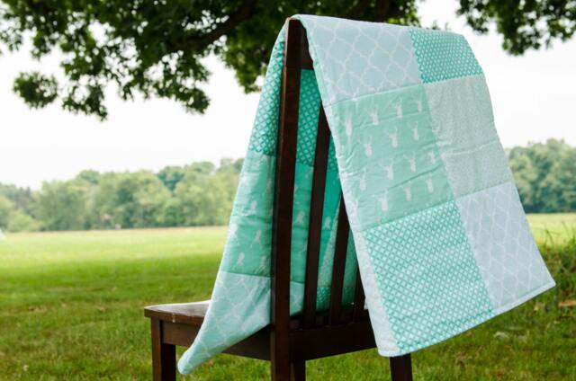 Gender Neutral Baby Quilt, Mint Green & White, Woodland Baby Quilt, Boy Girl Bedding, Shower Gift, New Mom - image 1