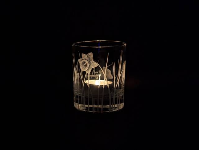 Daffodil Tealight Holder - Hand Engraved Candle Floral Glass Flower Art Personalised Keepsake Lover - image 1