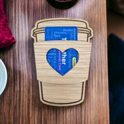 Personalized Christmas Gift Card Holder, Laser Engraved Wood Coffee Cup - thumbnail 3