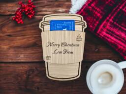 Personalized Christmas Gift Card Holder, Laser Engraved Wood Coffee Cup