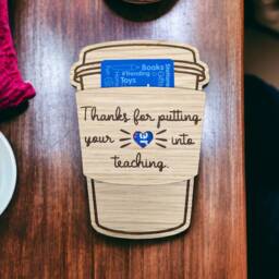Personalized Christmas Gift Card Holder, Laser Engraved Wood Coffee Cup - thumbnail 4