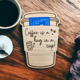 Personalized Christmas Gift Card Holder, Laser Engraved Wood Coffee Cup - thumbnail 2