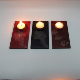 Set Of 3 Hand-Carved Stone Candle Holders - Peacock Feather Design, Tea Light - thumbnail 1