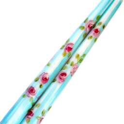 Pretty Hand-Painted Pink Roses Taper Candles Turquoise Blue Stripes, Floral Shabby Chic Decor - thumbnail 2