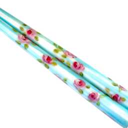 Pretty Hand-Painted Pink Roses Taper Candles Turquoise Blue Stripes, Floral Shabby Chic Decor - thumbnail 4