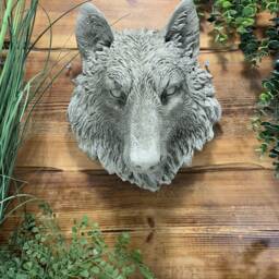stone Garden Large Natural Detailed Wolf Head Wall Hanging Plaque Ornament - thumbnail 4