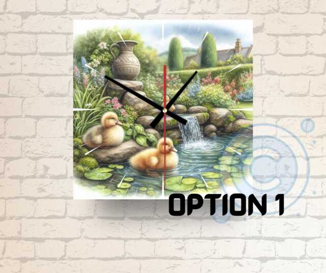 Duck Pond Glass Wall Clock Nature Inspired Home Decor, Garden Scene - image 1