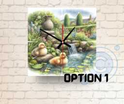 Duck Pond Glass Wall Clock Nature Inspired Home Decor, Garden Scene - thumbnail 1