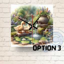 Duck Pond Glass Wall Clock Nature Inspired Home Decor, Garden Scene - thumbnail 3