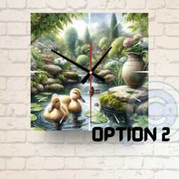 Duck Pond Glass Wall Clock Nature Inspired Home Decor, Garden Scene - thumbnail 2