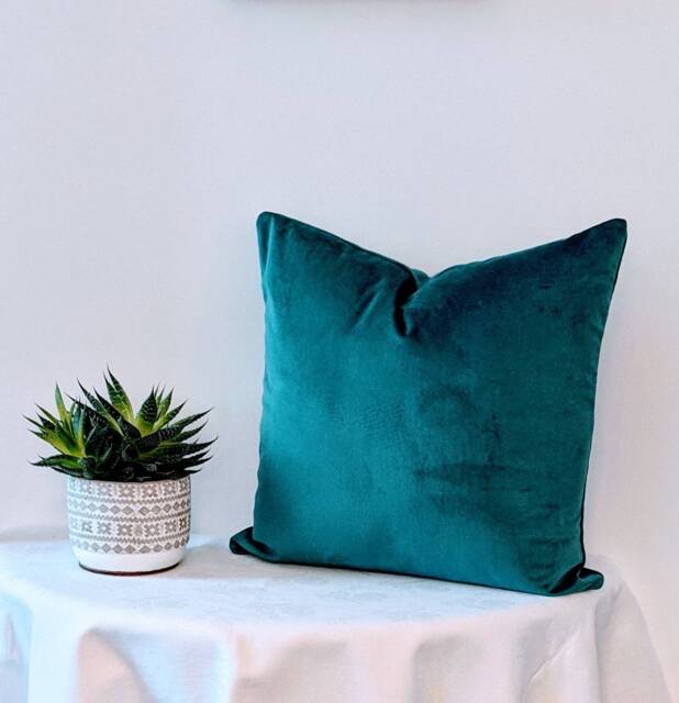 Teal Velvet Cushion Cover Square 45x45 cm, Rectangle 52x32 cm - Mallard Teal, Velvet Interiors, Soft Furnishings, Home Decor, Handmade - image 1