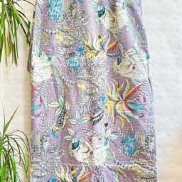 Kantha Stitch Pure Cotton Reversible Bed/Sofa Throw King Size Handmade Floral Dohar Quirky Pastel Lilac Tropical Exotic Forest Tribe - thumbnail 3