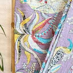 Kantha Stitch Pure Cotton Reversible Bed/Sofa Throw King Size Handmade Floral Dohar Quirky Pastel Lilac Tropical Exotic Forest Tribe - thumbnail 2